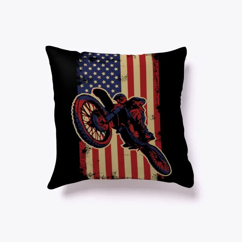 Dirtbike American Flag Motocross Pillow